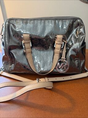 Michael Kors Metallic Silver Satchel with Cream Handles